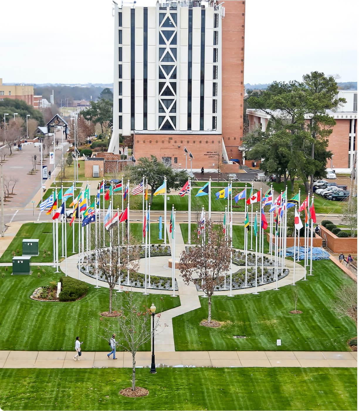 JSU Campus, international flags